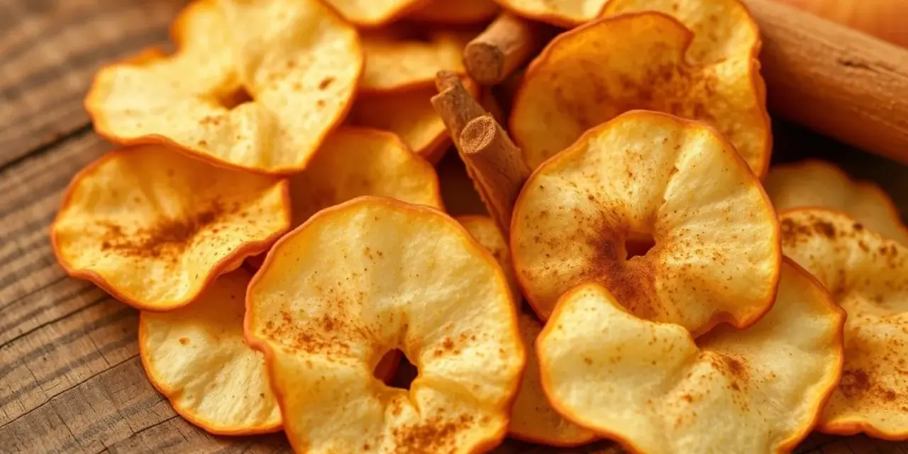 Leckere, selbstgemachte Apfelchips mit Zimt, bereit zum Genießen. So einfach ist es, Apfelchips selber machen!