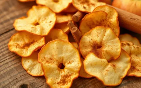 Leckere, selbstgemachte Apfelchips mit Zimt, bereit zum Genießen. So einfach ist es, Apfelchips selber machen!