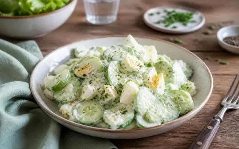 Ein cremiger Gurken-Eiersalat, perfekt für ein leichtes Mittagessen oder als Beilage. Dieses eiersalat rezept ist einfach und lecker.