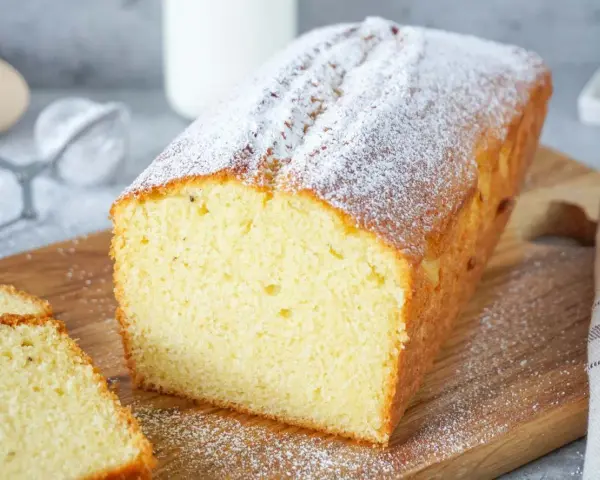 Ein saftiger Zitronenkuchen, bestäubt mit Puderzucker. Perfekt für einfache Kuchen Rezepte.