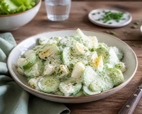Ein cremiger Gurken-Eiersalat, perfekt für ein leichtes Mittagessen oder als Beilage. Dieses eiersalat rezept ist einfach und lecker.