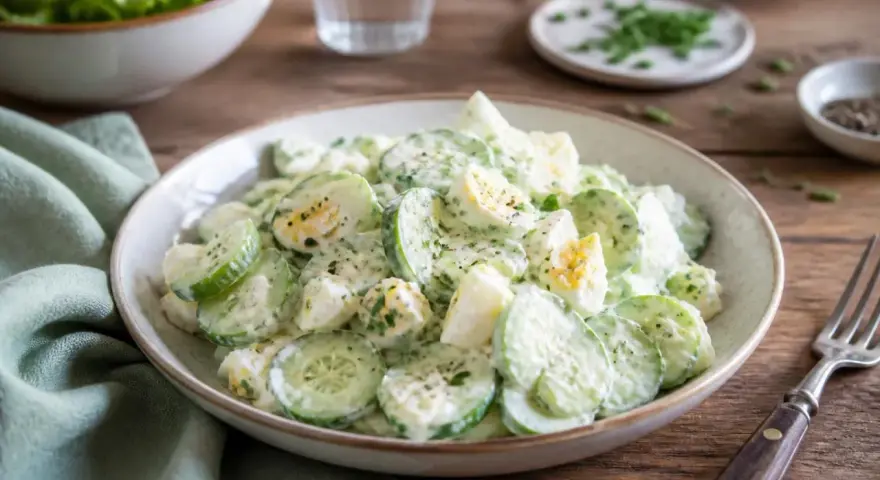 Ein cremiger Gurken-Eiersalat, perfekt für ein leichtes Mittagessen oder als Beilage. Dieses eiersalat rezept ist einfach und lecker.