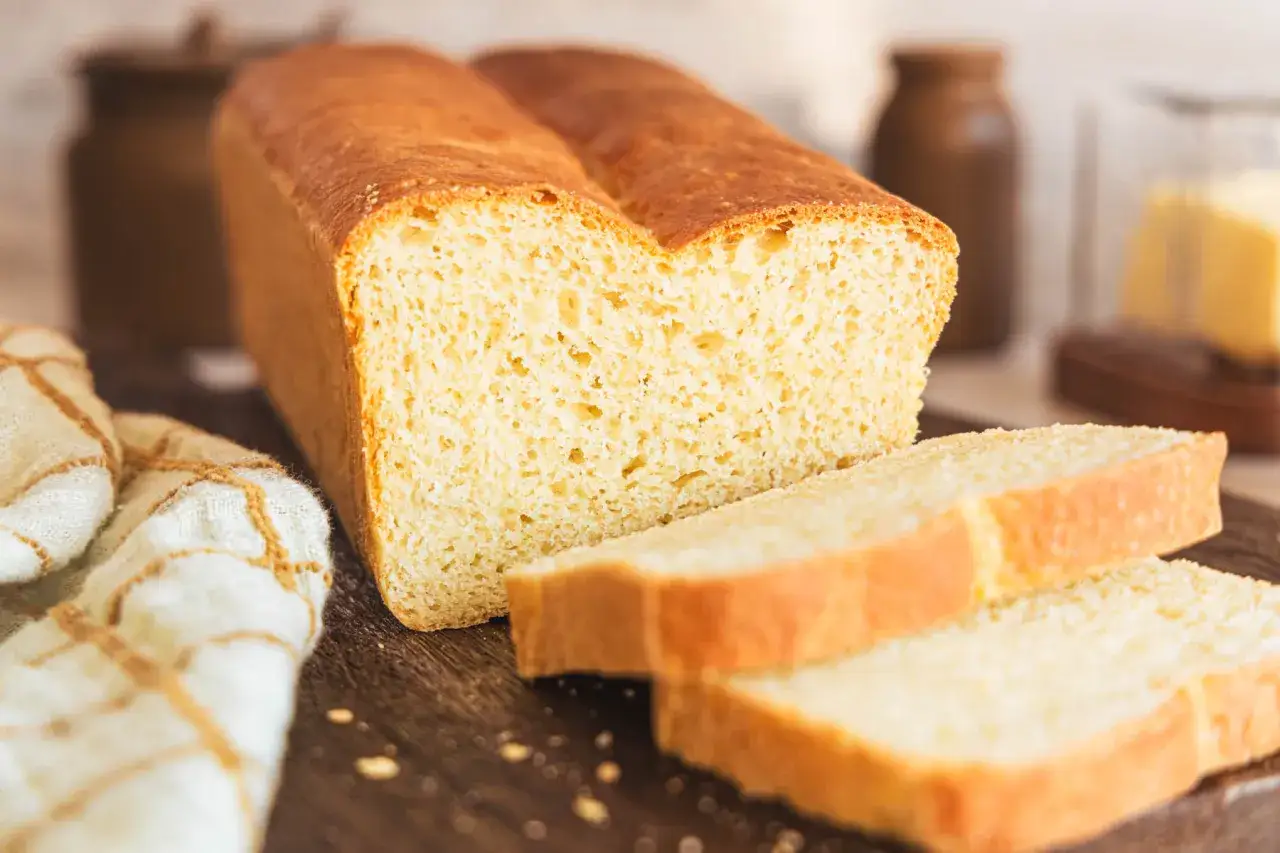 Frisch gebackenes Toastbrot, das nach dem original toastbrot rezept gemacht wurde. Saftig und goldbraun, perfekt f&uuml;r den Fr&uuml;hst&uuml;ckstisch.